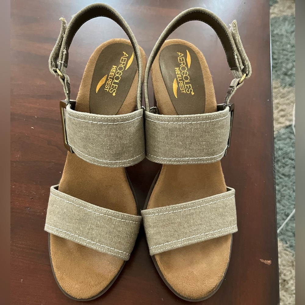 Beige fabric heels by Aerosoles size 10